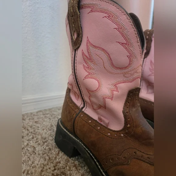 Justin Boots Pink and Brown Ankle Booties - Picture 4 of 8